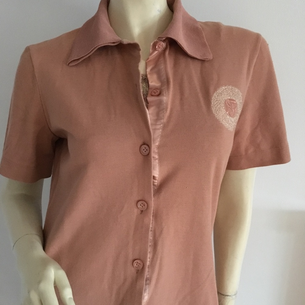 Vintage Short sleeved button down pique polo shirt with double collar